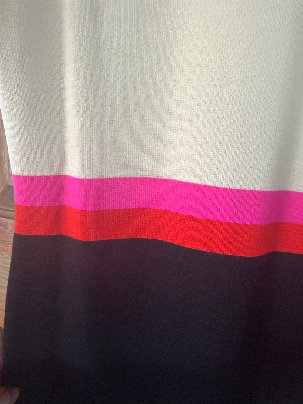 St. John Cream & Black Short Sleeve Colorblock Dress with Pink and Red Stripes - Picture 6 of 10